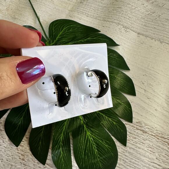 BOGO FREE Black enamel half hoop earrings. - Picture 3 of 5